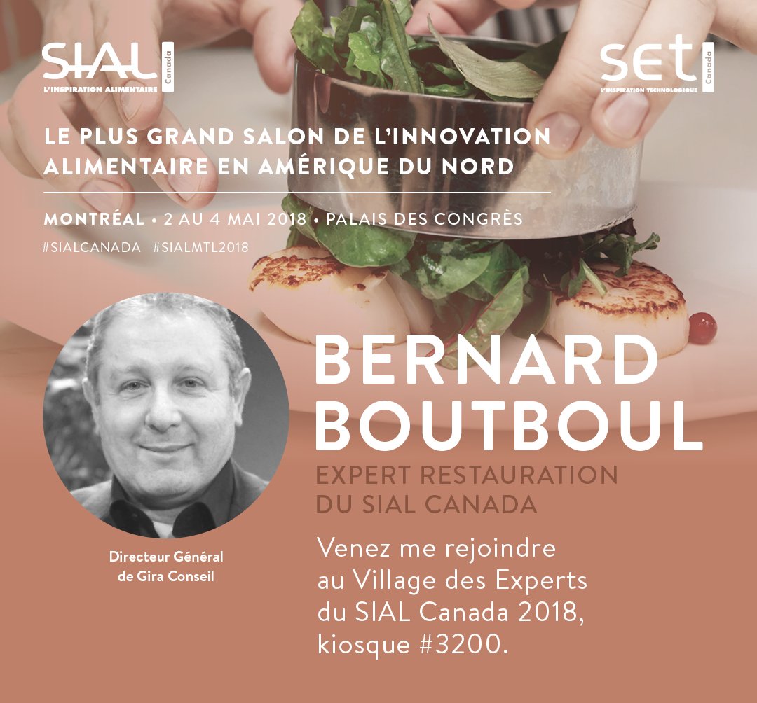 Notre expert Restauration Bernard Boutboul sera au #SIALMTL2018 pour nous parler des dernières tendances en habitudes alimentaires des consommateurs de l’Amérique du Nord. sialcanada.com/tendances/#res… #SIALCanada