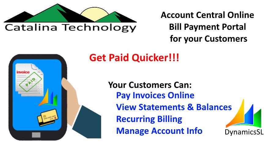 CatalinaTech's tweet photo. Your customers will pay quicker using our Account Central online Customer Portal for SL. PCI compliant online billing portal(using @PayFabric ) allows customers to view statements, pay bills, change account information, schedule recurring billing and more.  #DSLUG18 @msdslug https://t.co/2a34ZghFru