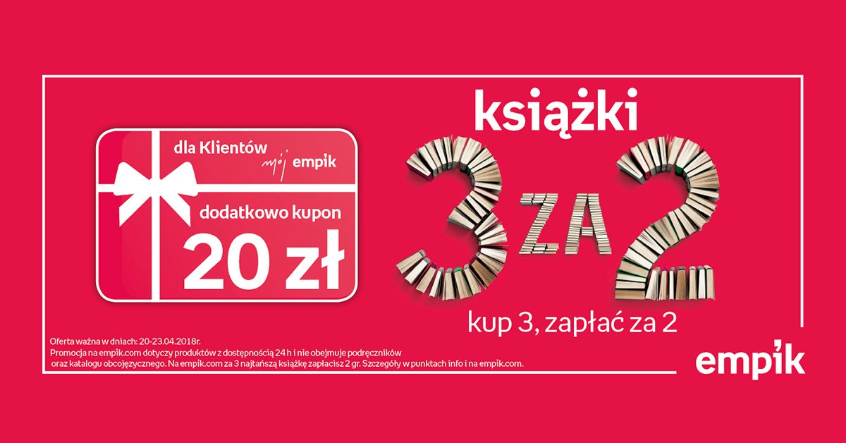 RzecznikEmpik's tweet photo. W #Empik już świętujemy #ŚwiatowyDzieńKsiążki! Kupujesz 3 książki, a płacisz tylko za 2 - od dziś do do 23 kwietnia! #książki #books #promocja #3za2 #okazja #czytelnicy https://t.co/jcnuztwCFG https://t.co/Eev06bcR0v