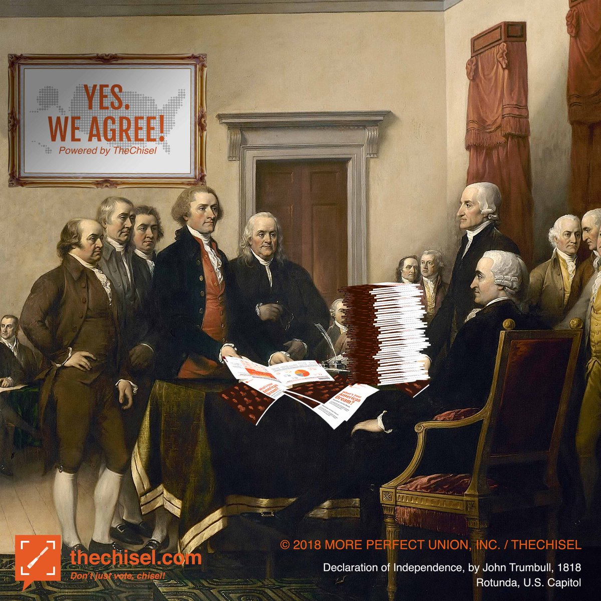 thechisel1776's tweet image. The Founding Fathers know we have more in common than we’re led to believe. See for yourself in ground-breaking research from TheChisel that shatters the myth of two Americas: yesweagree.com 
 #yesweagree #bipartisan #thechisel #JohnTrumbull #DeclarationOfIndependence