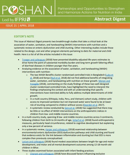 arjandewagt's tweet photo. Again an excellent Nutrition Articles Abstract Digest by @POSHANsm on nutrition research relevant for India. Very interesting update, Thanks!

From evidence to action to #StopChildMalnutritionIndia

@IFPRISAO @PMenonIFPRI https://t.co/pvIB4WSGL0 … https://t.co/n5y76qtppC