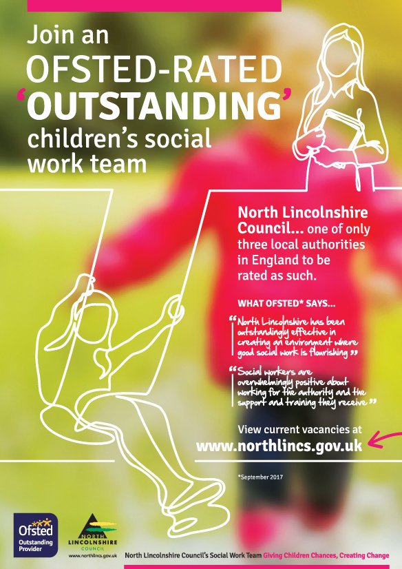 NorthLincsFIS's tweet photo. Join an OfSTED rated 'Outstanding' Children's Social work team. Visit https://t.co/UdiSqrNJTp and if you're visiting Community Care Live Manchester 2018 come and have a chat with @NorthLincsCNews on Stand 18. #CCLive18 https://t.co/zp6AtPjyV4