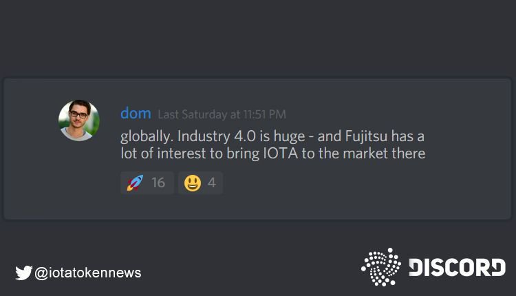 #Industry40 is huge - &amp; #Fujitsu has a lot of interest to bring #IOTA to the market there.   <a href="/Fujitsu_DE/">Fujitsu CE</a> will introduce the IOTA technology with Live demos at the largest industrial fair in the world! #Tangle #DLT <a href="/Fujitsu_Global/">Fujitsu Global</a> <a href="/iotatoken/">iotatoken</a> <a href="/DomSchiener/">Dominik Schiener</a> <a href="/DavidSonstebo/">David Sønstebø</a> <a href="/RolfWerner/">Dr. Rolf Werner</a>
