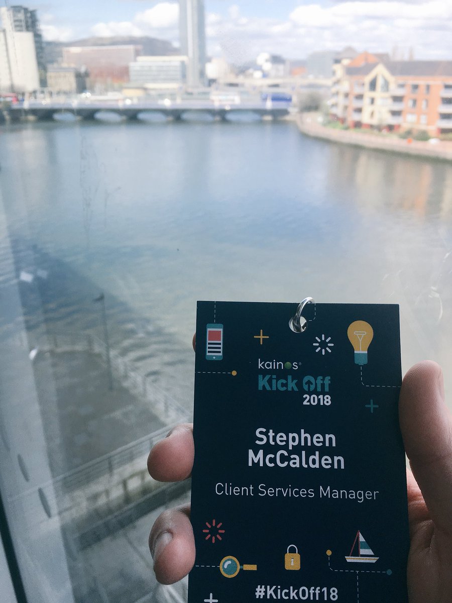 smccalden's tweet photo. Finally made it to the @KainosSoftware #KickOff18 at the very excellent @BelWaterfront after juggling a critical service incident all morning. #SupportNeverStops https://t.co/LCLdtVtUnS