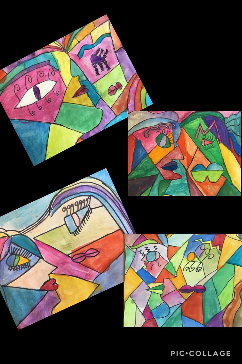 Magrace426's tweet photo. 4th grade Picasso inspired cubist portraits. #EWRSD @EWRSDArts #naea#aenj#arsted#art#picasso https://t.co/SUJxX8PxgN