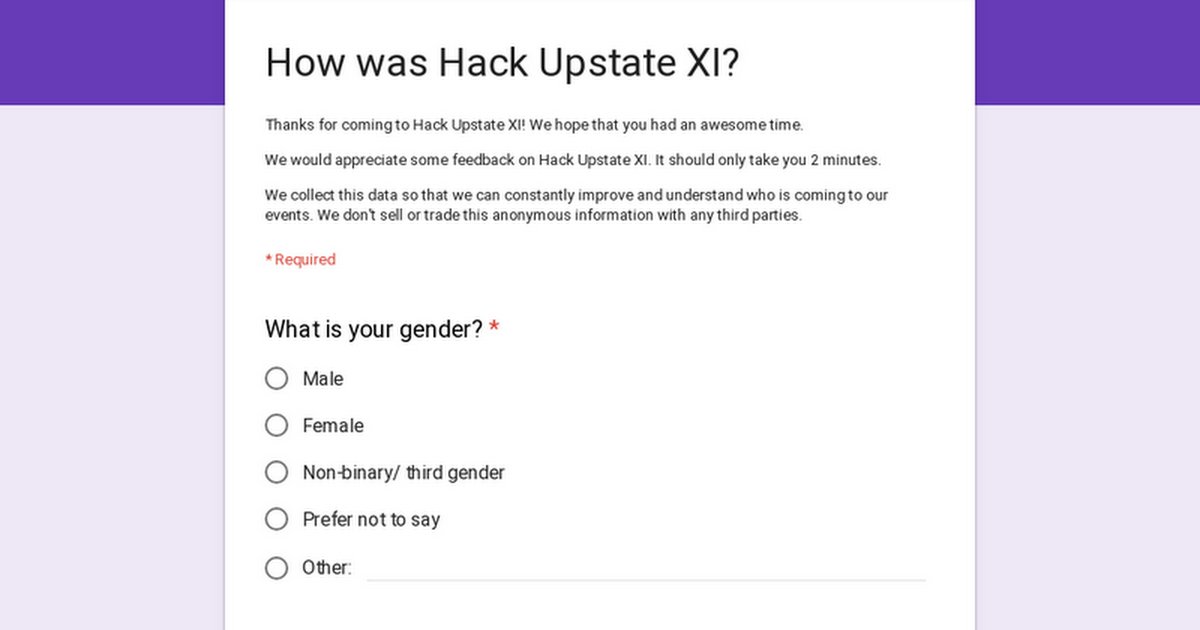 hackupstate's tweet photo. Happy Friday hackers! If you had an awesome time at #HackUpstateXI, we'd love to hear from you. Please fill out our post-event survey so we can continue to improve our events! https://t.co/UFizE8GuKJ https://t.co/9NGxKx7zVN