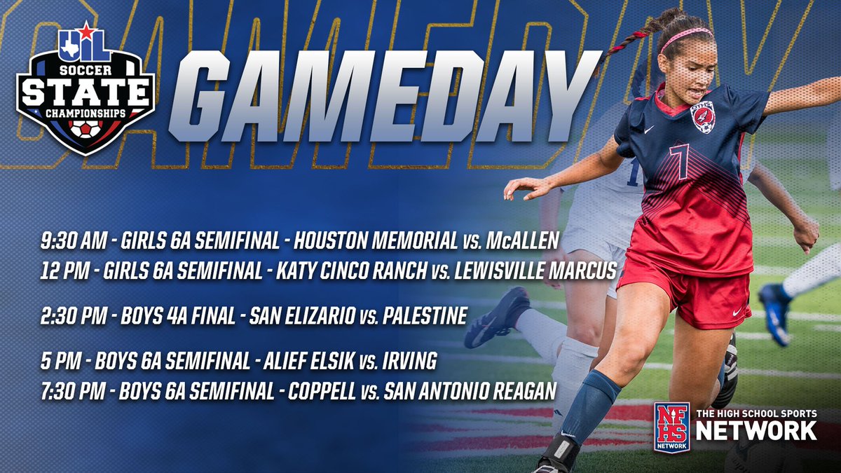 Texas UIL (@uiltexas) on Twitter photo Another state title on the line and the final soccer state semifinals of the year. It's #UILState GAMEDAY! Watch all of today's matchups live online via <a href="/NFHSNetwork/">NFHS Network</a>. For more info on the #txhssoccer state tournament, visit uiltexas.org/soccer/state Another state title on the line and the final soccer state semifinals of the year. It's #UILState GAMEDAY! Watch all of today's matchups live online via <a href="/NFHSNetwork/">NFHS Network</a>. For more info on the #txhssoccer state tournament, visit uiltexas.org/soccer/state