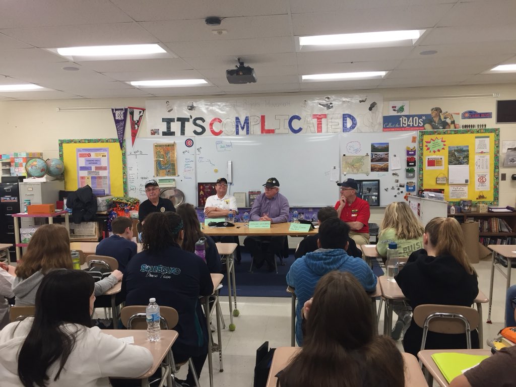 JoshBulak's tweet photo. Mrs. Schaeffer’s history class conducting a Q&amp;A with 4 Veterans of the Vietnam War. Thank you for your service and sharing your experiences with our students. #ThatsRotolo @rotoloms https://t.co/HfYTwQQEPF