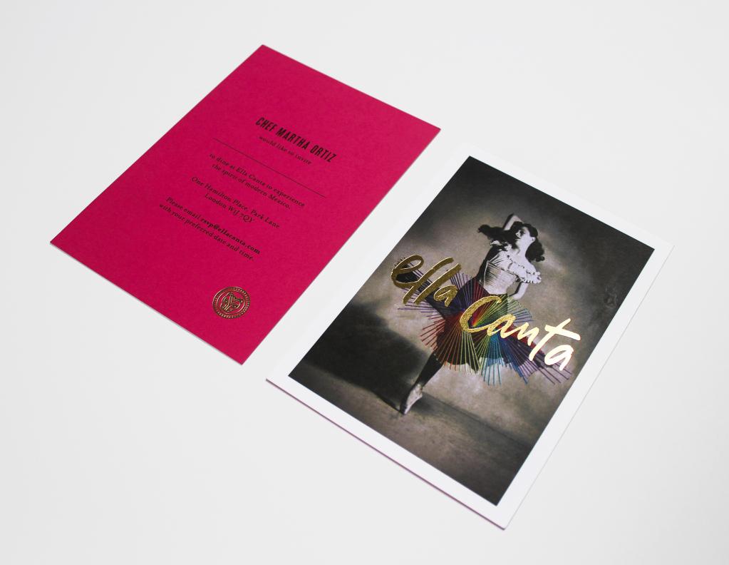 EmeraldColour's tweet image. Beautiful #duplexed invitations with #goldfoiling for the Ella Canta restaurant on Park Lane #print #printfinishing