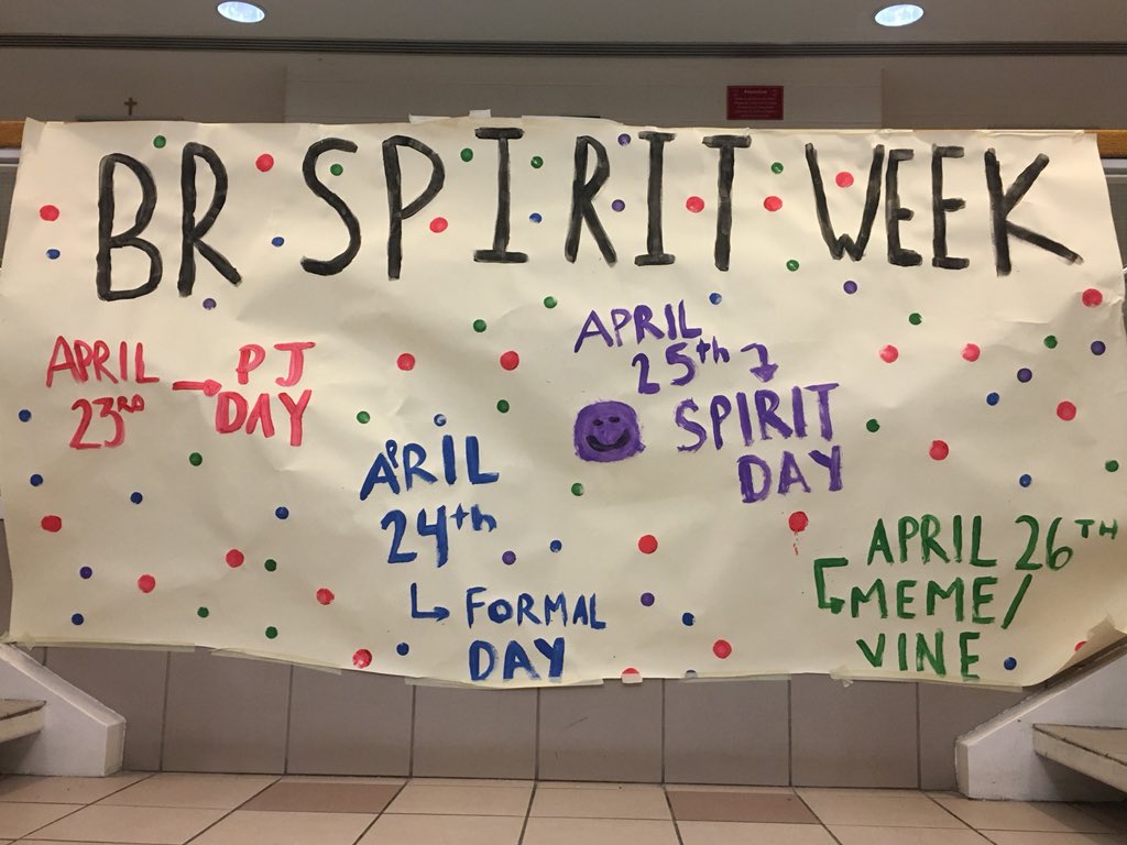 Hey BR! Next week is Spirit Week! Please be enthusiastic and appropriate! Let’s show our BR spirit!! <a href="/BRSCouncil/">BR Student Council</a> <a href="/RedingRoyals/">Bishop Reding Athletics</a> @RedingLIBs