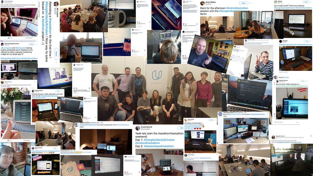 codingjose's tweet image. Great recap of our #GoogleUdacityScholars live streaming #AndroidHackathon last weekend. 
Coaches: @lariki @salihgueler @tuz_dasha @tamlve Thorsten Itter, Aditi Bhattacharya
CMs: @Paul_Udacity @magdaoliwiazo Marat Weintraub, Joanna Buchmeyer