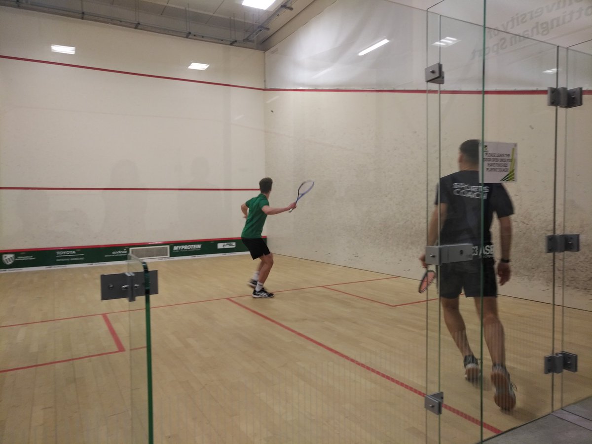 StrodeSport's tweet photo. @StrodeCollege student Jack Frost preparing for his first squash match at the @AoC_SportComps national championships. Go #TeamSouthWest! https://t.co/93djamaSTW