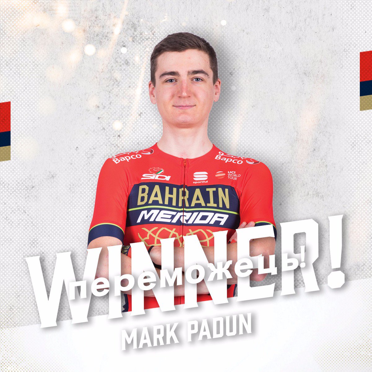 🇮🇹🇦🇹 #TotA 

🙌🏻 Congrats to our young rider Mark #Padun for his first win as a pro and with #BAHRAINMERIDA🇧🇭 jersey!

🥇 He takes a wonderful solo win on the final stage at the <a href="/Tourof_TheAlps/">Tour of The Alps</a>
