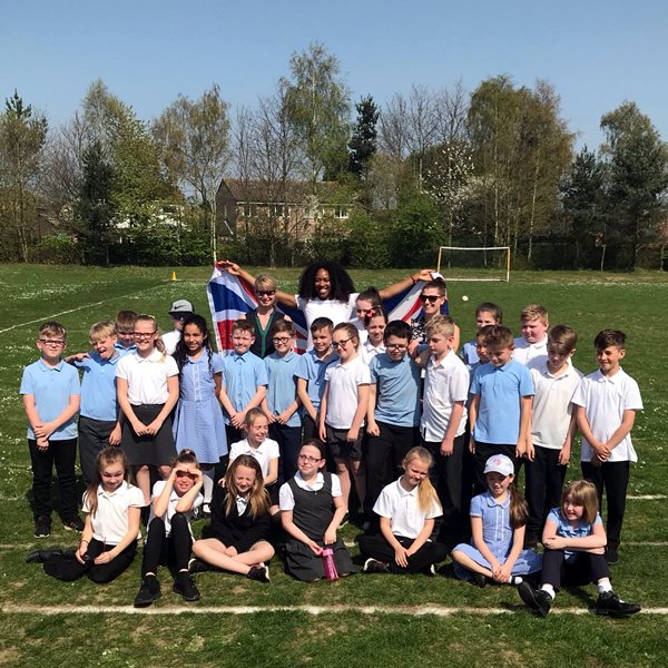 easternshires's tweet photo. Olympic athlete Montell Douglas (@MontyTrackStar) has spent the day with Morland Primary School in Ipswich, winners of our autumn term @YouthSportTrust Active Schools Challenge, including joining their daily mile! https://t.co/0nYqwsope9