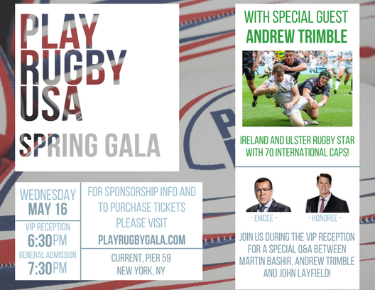 PlayRugbyUSA's tweet photo. SO excited to be joined by @IrishRugby and @UlsterRugby player Andrew Trimble at our Gala on May 16th! 🍀🏉 Get your VIP tickets today: https://t.co/7x4XNHROeB https://t.co/CMn0iYSVbm