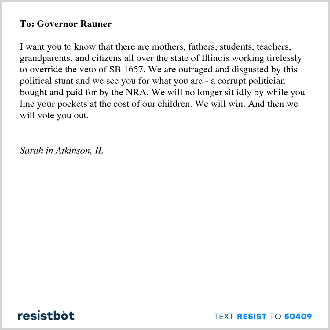 openletterbot's tweet photo. Here's an open letter from @sairbeth5 to @GovRauner #resist #resistbot https://t.co/gyq0rQQNJ0