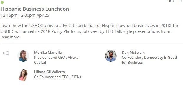 Excited for the #USHCC summit next week in Washington DC.   Can't wait for TED Talk  with <a href="/Alturacap/">Monika Mantilla</a> <a href="/liligil/">Lili Gil Valletta</a> <a href="/danmcswain/">Dan McSwain</a>   <a href="/USHCC/">USHCC</a> @USHCCFoundation  #ushcclegislative #supplierdiversity #smallbusinesses #diversitysuppliers