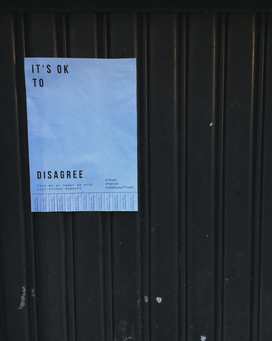 100daysofitsok's tweet photo. 10. IT'S OK to disagree.
#100daysofitsok #100dayproject #itsok #itsokay #feelok #feelokay #nyc https://t.co/ALcLw7pvxI
