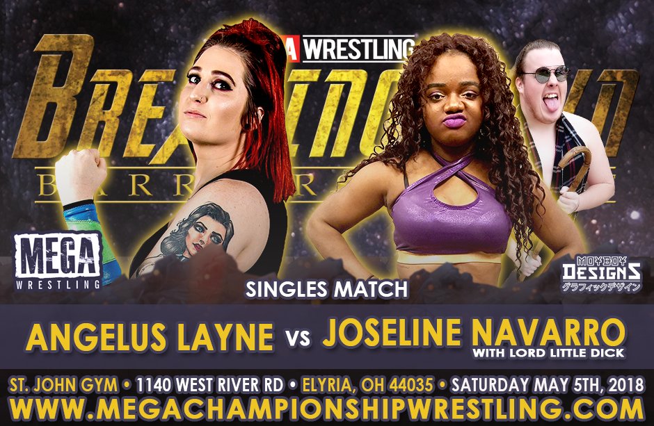 MegaWrestling's tweet photo. MEGA MAFIA, Breaking Down Barriers 8 on May 5 will feature "Pro Wrestling's Bride of Frankenstein" Angelus Layne  taking on  "The Chocolate Goddess" Joseline Navarro !
Tickets are on sale now at all regular ticket outlets and online 24/7 at https://t.co/CXZg3xmLv1 ! https://t.co/jLdVfPRT37