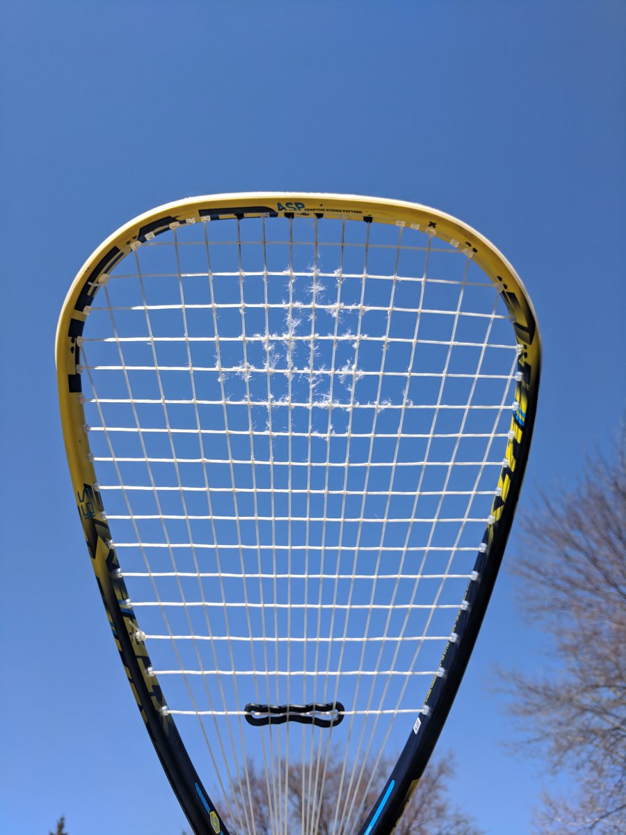 RacquetBox's tweet photo. Check out @atdiehm's wear pattern!  Time to get them re-strung for outdoor season!  Find us on Facebook and share your wear pattern pictures with us! 

#racquetball @laserfibre https://t.co/xECnFzMhPu