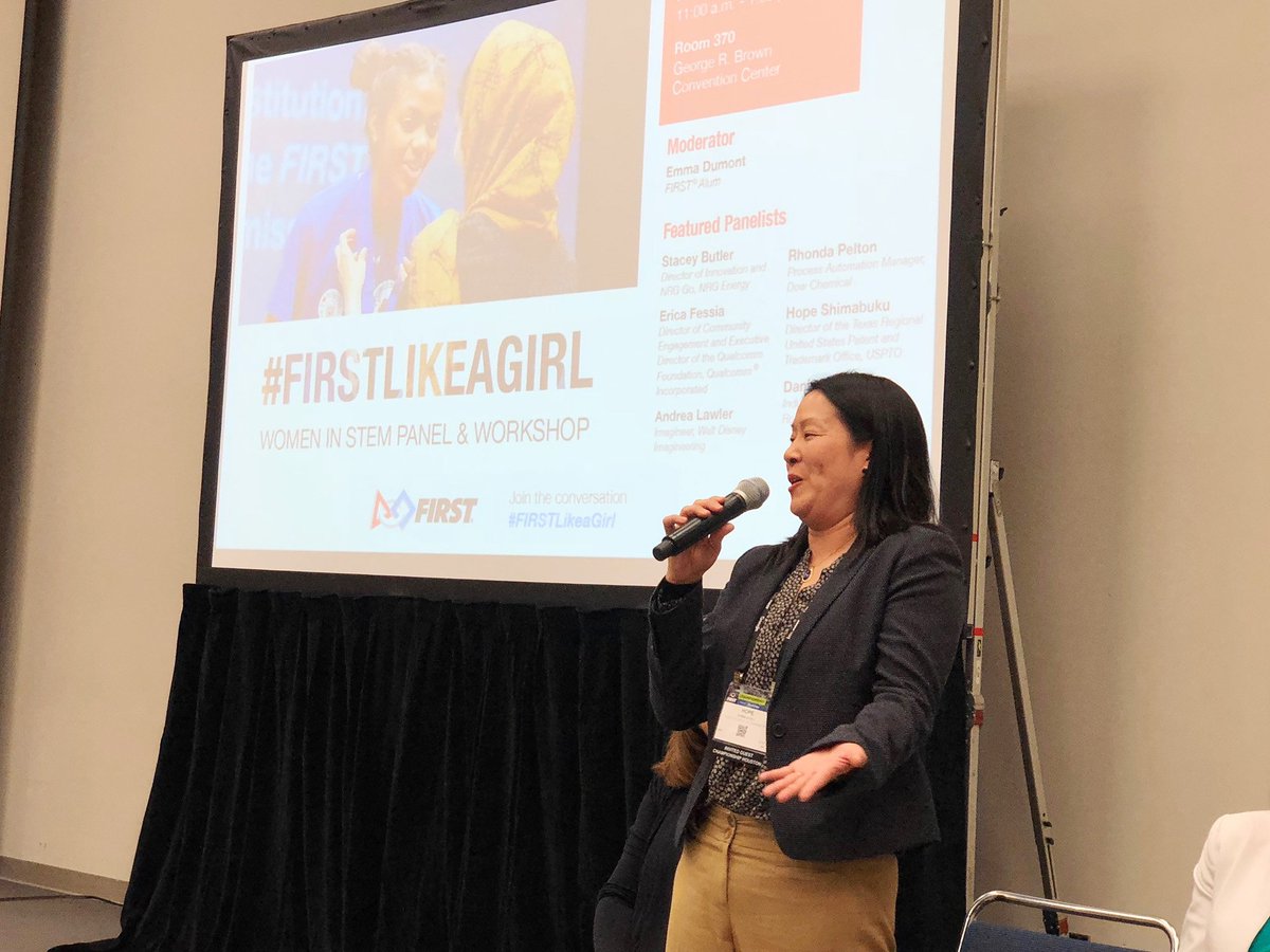 uspto's tweet photo. #USPTOTexas Dir. Hope Shimabuku joined @FIRSTweets for their #WomenInSTEM panel: #FIRSTLikeAGirl. She talked on the need for more women inventors and in #STEM. #WorldIPDay #ALLinSTEM https://t.co/5L5fAE3u1b