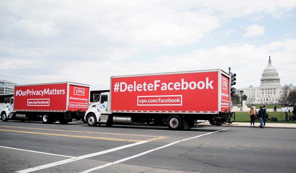 theofficialvpn's tweet photo. Our #DeleteFacebook protests are live in Washington DC, San Francisco, Atlanta, and Austin. We believe privacy is a civil right and are dedicated to fighting for you. Please visit https://t.co/xJjbGfHBCM or DM for more details on how to get involved. https://t.co/sb3KOTwbD7