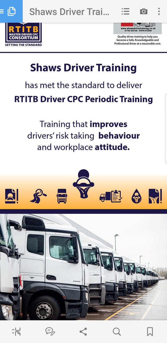 ShawsDTrn's tweet image. Proud to be working with RTITB and a member of the Master Driver CPC Consortium. Dates, venue and prices to be announced on our website next week. Weekend Courses running through the year.#cpcdrivertraining #vocationaldrivertraining #hgvtraininginshropshire #pcvdrivertraining