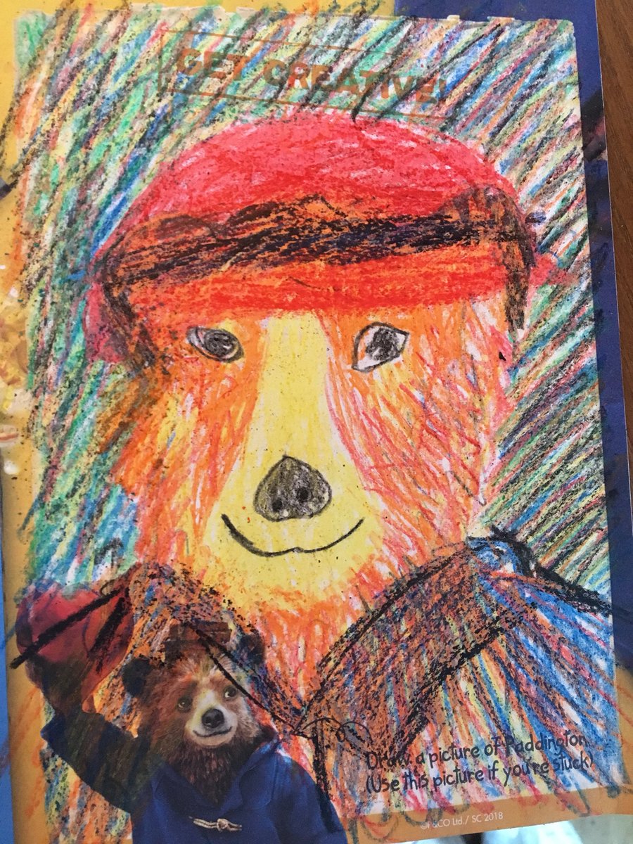Jessyjampot's tweet photo. Very artistic drawing by little Nomes whilst enjoying a yummy meal at @Big_Bella catching up with @MissHWhite #BellaPaddington2 https://t.co/bcOdlYmjel