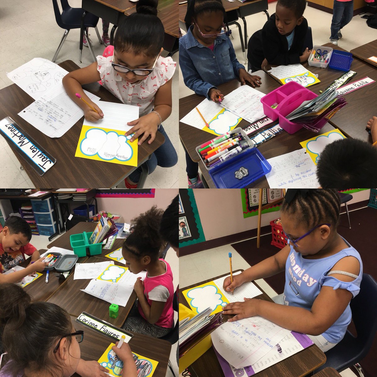RabaFlowers's tweet photo. Students are working hard at fairytale writing! I love seeing peer editing and revision in action! They all want to help each other 😊 #rabainspired @NISDRabaES https://t.co/LoOl6DpZWL
