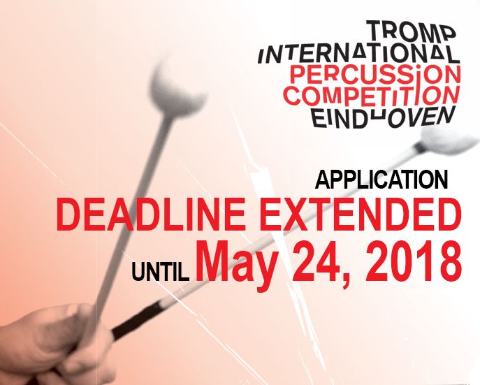 tromppercussion's tweet photo. #TROMP2018 #percussion #Competition application deadline extended! You can now register for an account at https://t.co/IuTDz7QllR, fill in the form and upload recordings until May 24, 23:59 hrs CET, GMT+2. If you have any questions, please contact us! https://t.co/HwuJ8aVtQQ