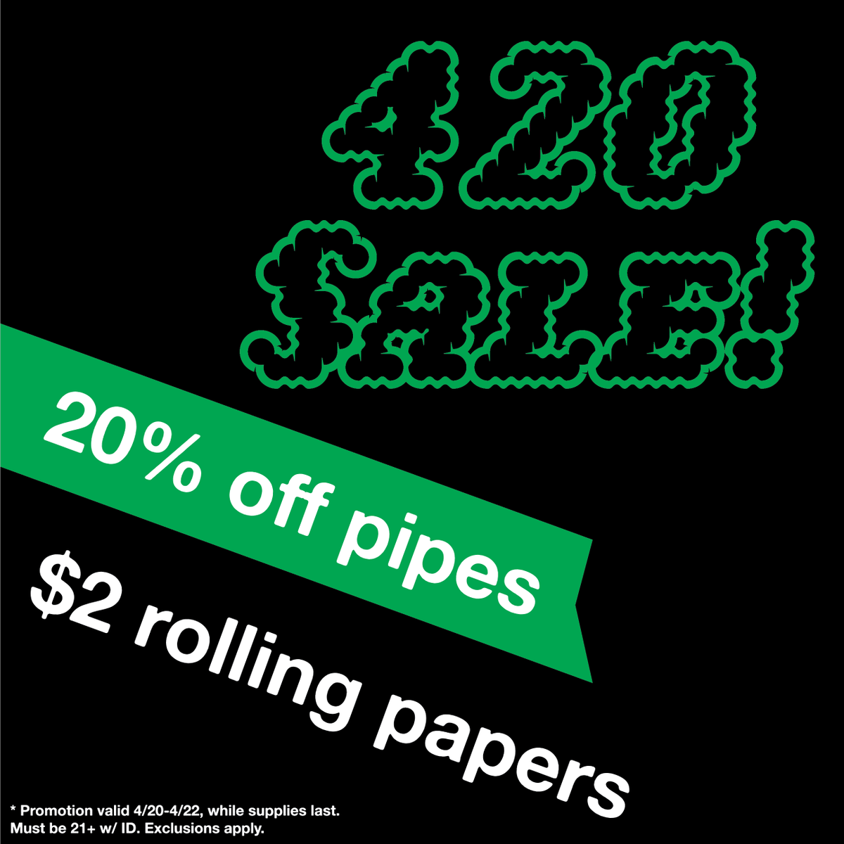 thatstorealbany's tweet photo. Happy #420!
Pipes are 20% off, rolling papers are just $2!

Now through Sunday, 4/22

*while supplies last, exclusions apply https://t.co/TYtXC5ekwv