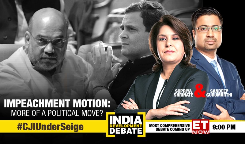 ETNOWlive's tweet photo. Finance Minister Arun Jaitley said the power of impeachment is being used by the opposition to take revenge over #LoyaCase. #Impeachment against CJI, Is this a new low in the history of Indian judiciary? Watch #IndiaDevelopmentDebate at 9 pm as we discuss #CJIUnderSeige https://t.co/hRgtC1AiZW