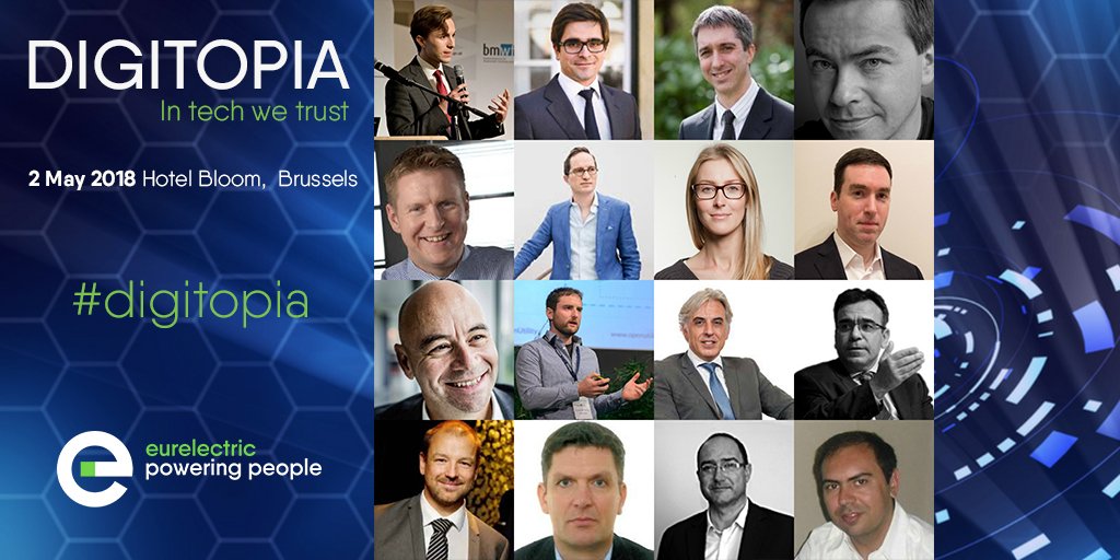 Eurelectric's tweet photo. #digitopia: the prime event to investigate the why’s and the how’s of #digitisation in the #electricity sector. Count on our speakers to challenge your minds and explore how #innovation can allow a total reinvention of the #energy system. Don't miss it: https://t.co/XRCE53QHnv https://t.co/jysnhMZBPc