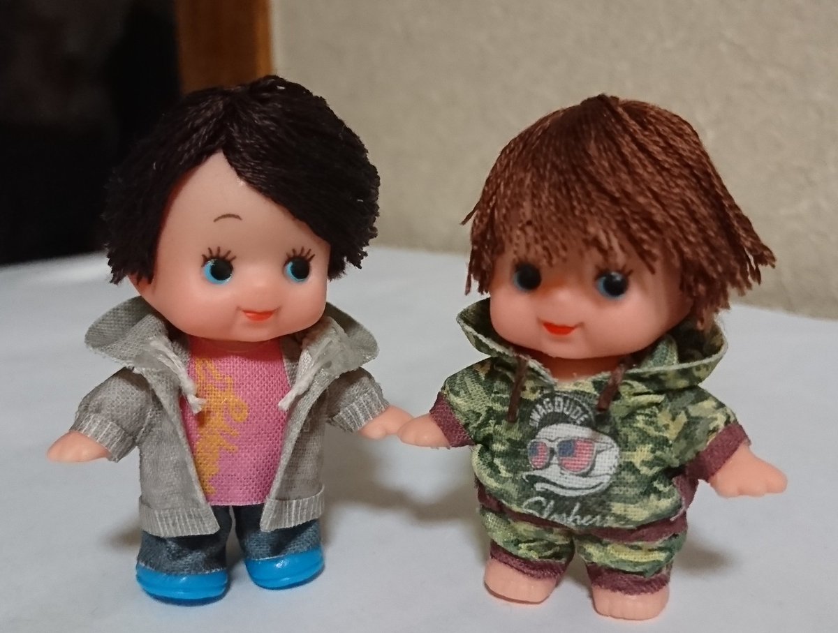 Yuka こあらし 嵐キューピー やっと 出来たー こあらし師匠のワークショップで作り方を習った パーカー智くん と ダック翔ちゃん An Anしょーくんみたいにラフな感じにしたかったけど 髪が浮くのー 後で 手直しします でも 難しいかっ