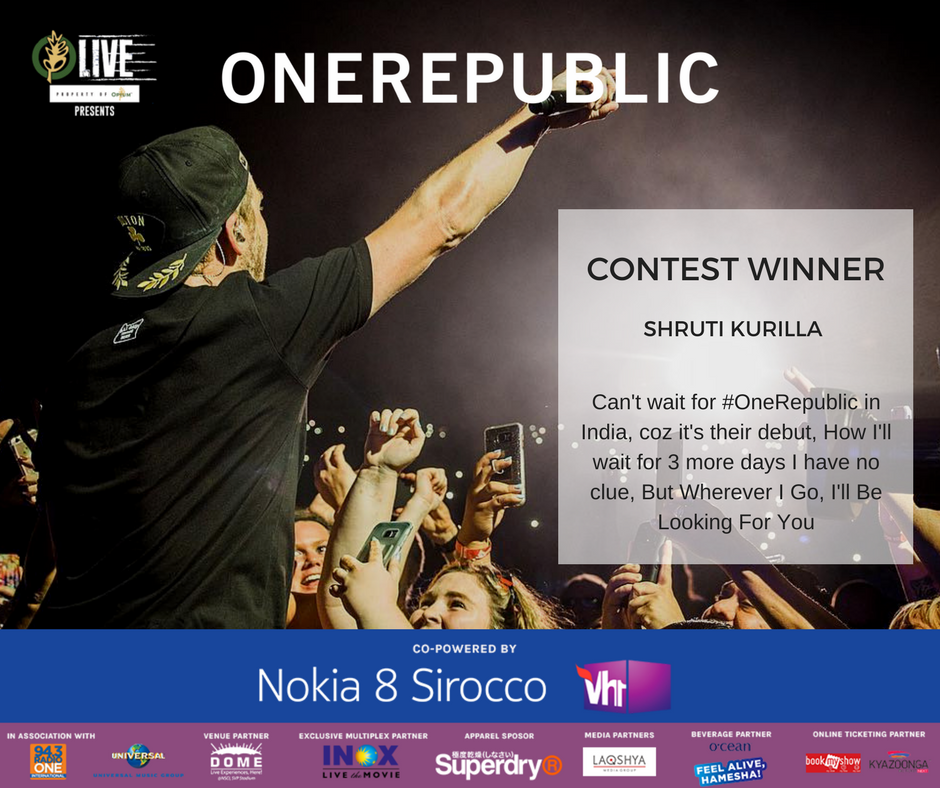 Love you all for joining in this contest it was a fun ride. The creative thoughts got us cracking while shortlisting. 
Stay tuned for more updates and the "Twitter Pop Quiz Winner"

Hi Shruti Kurilla, drop us a message and we'll guide you through.
#Nokia8Sirocco #onerepublicindia