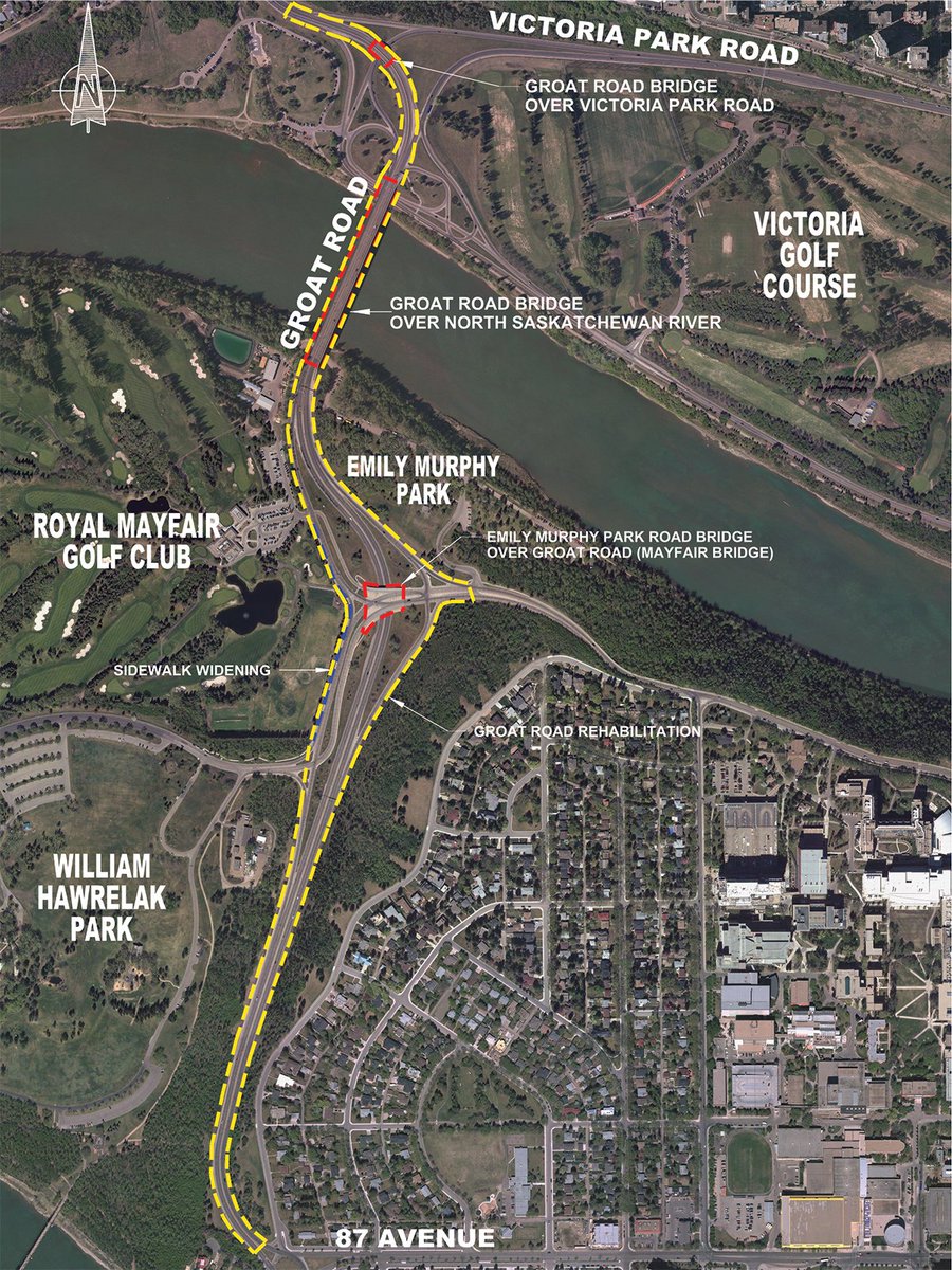 UAlberta's tweet photo. Notice: Groat Bridge construction begins Monday at 9AM. Expect delays. https://t.co/vs2Nv41Rnt #UAlberta https://t.co/4YW7taxyj1