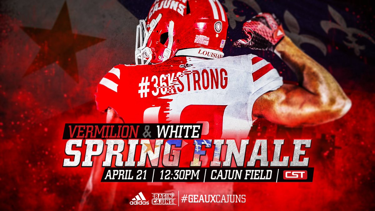 RaginCajunsFB's tweet photo. The Vermilion & White Spring Finale is TOMORROW!
🚪 Gates Open 11:00AM
🕰 Alumni Game 11:30AM
🕰 Spring Finale 12:30PM
🏟 Cajun Field
🎟 FREE!
#GEAUXCajuns #THISisLOUISIANA #cULture https://t.co/qS2G932nOd
