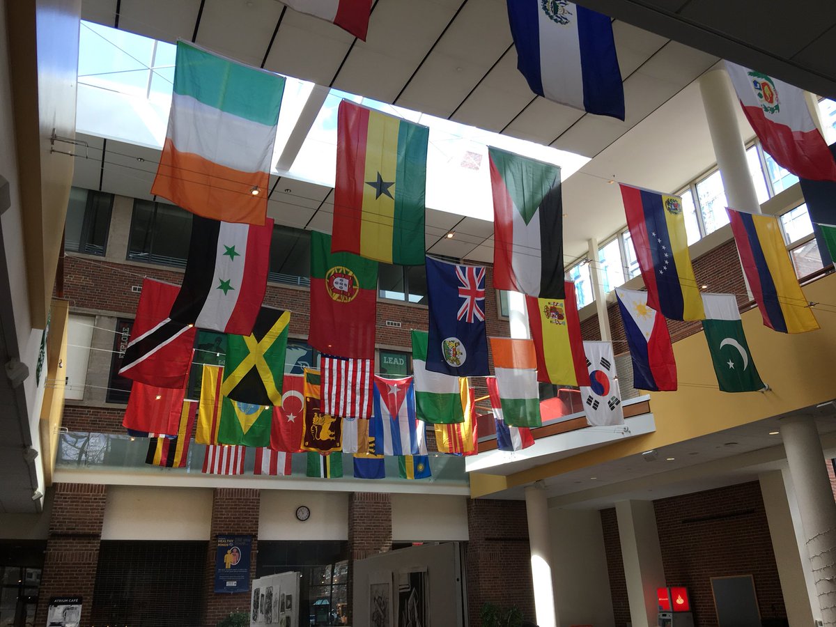 multisaints's tweet photo. Gearing up for International Hospitality Night!  ASA, @BSU_Emmanuel, HUELLAS, Irish Club, Italian Club, &amp; MSA will make tonight one to remember!  Shoutout to Facilities, @ncronin63 &amp; @shmegghan for hanging the gorgeous flags! https://t.co/6AgXPv1WMZ