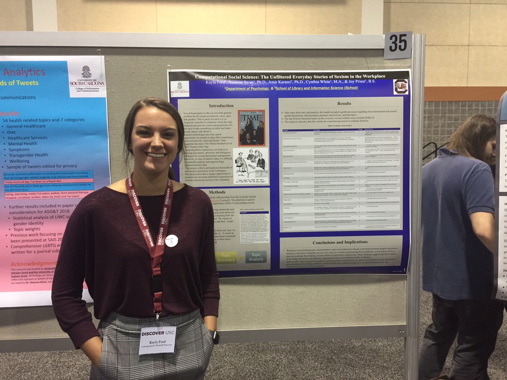 Karami_Amir's tweet photo. @kaylovinnn analyzed thousands of workspace sexual harassment experiences #DiscoverUofSC2018 @slisSS @UofSC_CIC https://t.co/bVmku7aUPB