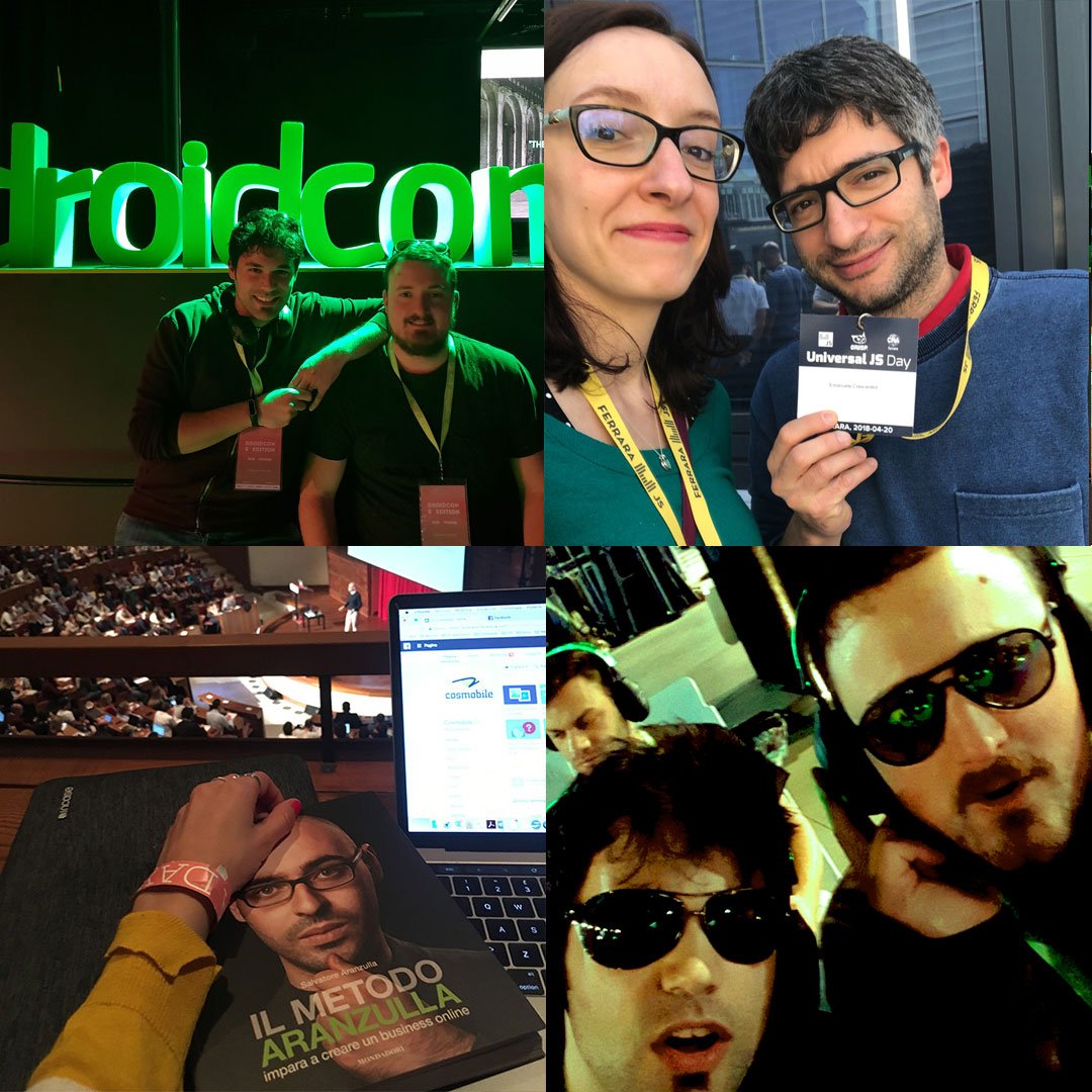 Cosmobile's tweet photo. (In)formarsi sempre, fermarsi mai >>> Cosmo Formazione Day 
😁👨‍💻👩‍💻👨‍💼💚✈️🔝
.
.
.
@salvoaranzulla @droidcon @universaljsday #aranzulladay #droidconitaly2018 #android #universalJSDay #cosmobile #cosmotour #cosmoformazioneday #formazione #roma #torino #ferrara https://t.co/R1tQvSoUpq
