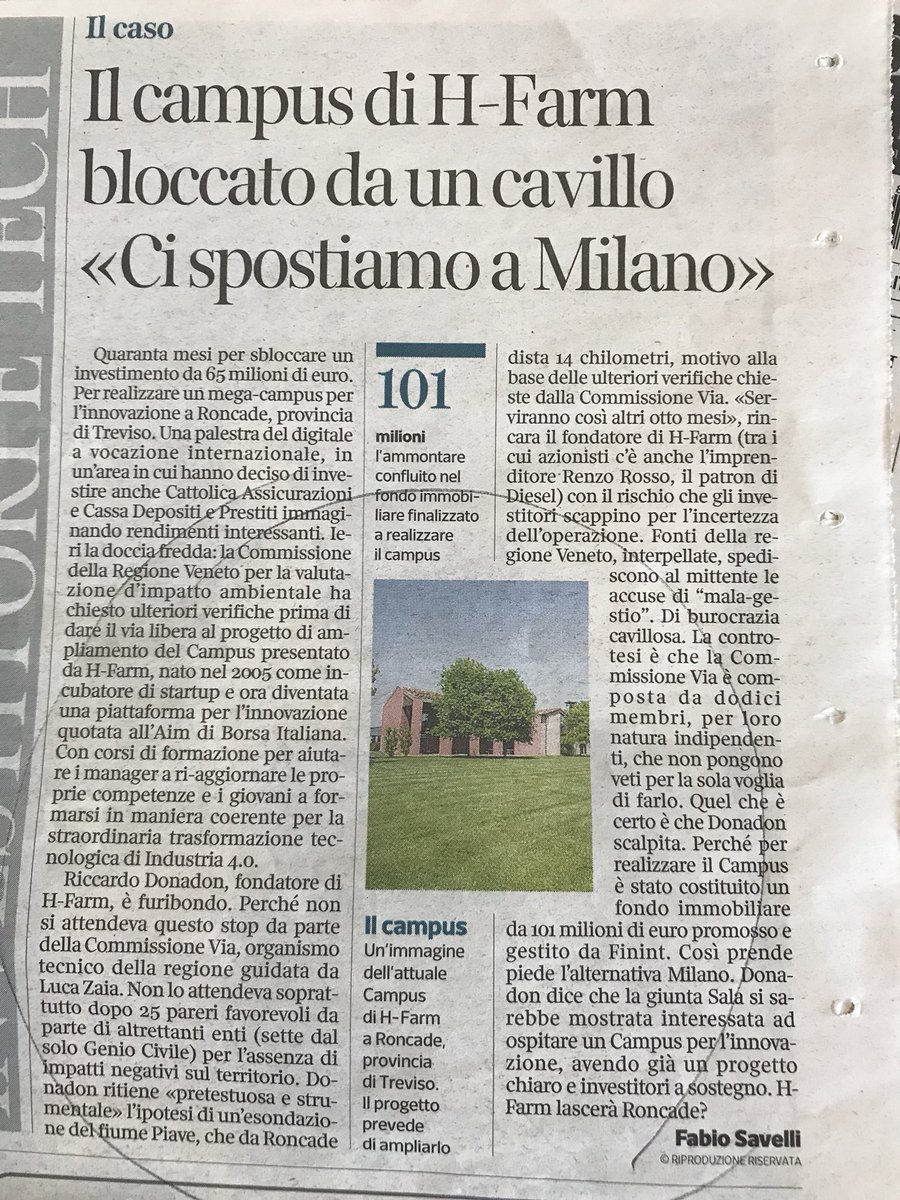 OGiannino's tweet photo. Ma dove andiamo se in Veneto un progetto straordinario d’innovazione come HFarm non supera da 4anni il si’ di ben 26 Enti diversi della PA? https://t.co/FmCHVOx49L