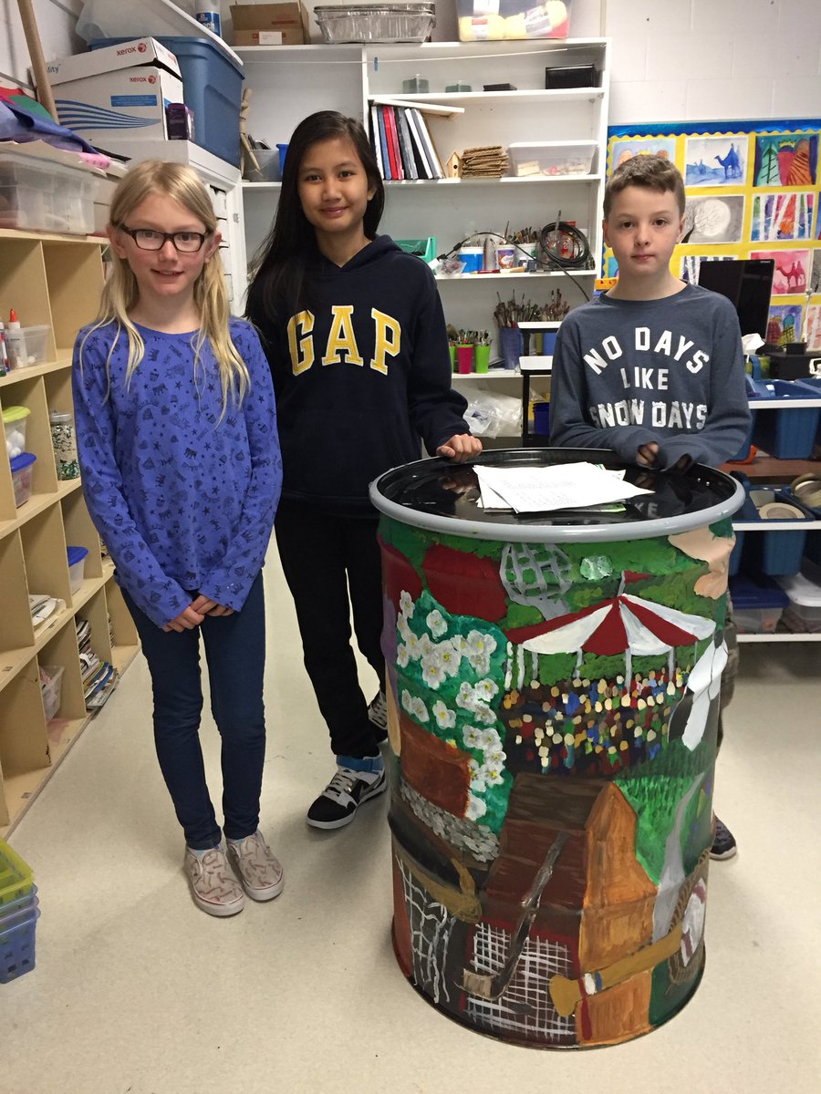 HolyFamilyS's tweet photo. VG students participated in the Spruce Up St.Albert garbage can project. Students brainstormed images, planned, and painted! ...now for the touch ups... https://t.co/COO8UDMci2
