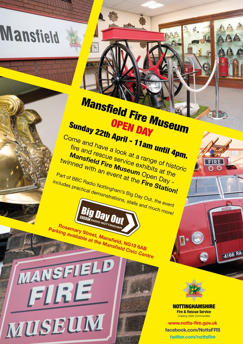nottsfire's tweet photo. Just one day to go until the Mansfield Fire Station and Mansfield Fire Museum Open Day as part of the @BBCNottingham Big Day Out! Meet the @MidsDog, see exciting demonstrations and vintage fire engines! #CreatingSaferCommunites https://t.co/gBqIlVje8I