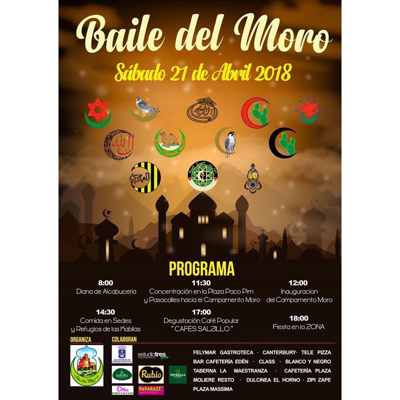 HR_Almunia's tweet photo. El Bando del Moro será protagonista este próximo el sábado 21 de abril, celebrando su Baile con una serie de eventos que comenzarán a las 8:00 horas de la mañana 👳‍♂ #BaileDelMoro https://t.co/RDyQYraJFv