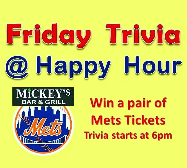 MickeysNJ's tweet photo. Friday Happy Hour 3 to 7 and Trivia at 6pm. Win a pair of Mets tockets. #mets #bestwings #bergencounty #NorthJersey #Lyndhurst #happyhour #afterwork #mickeyspub https://t.co/2Af7n61ba7