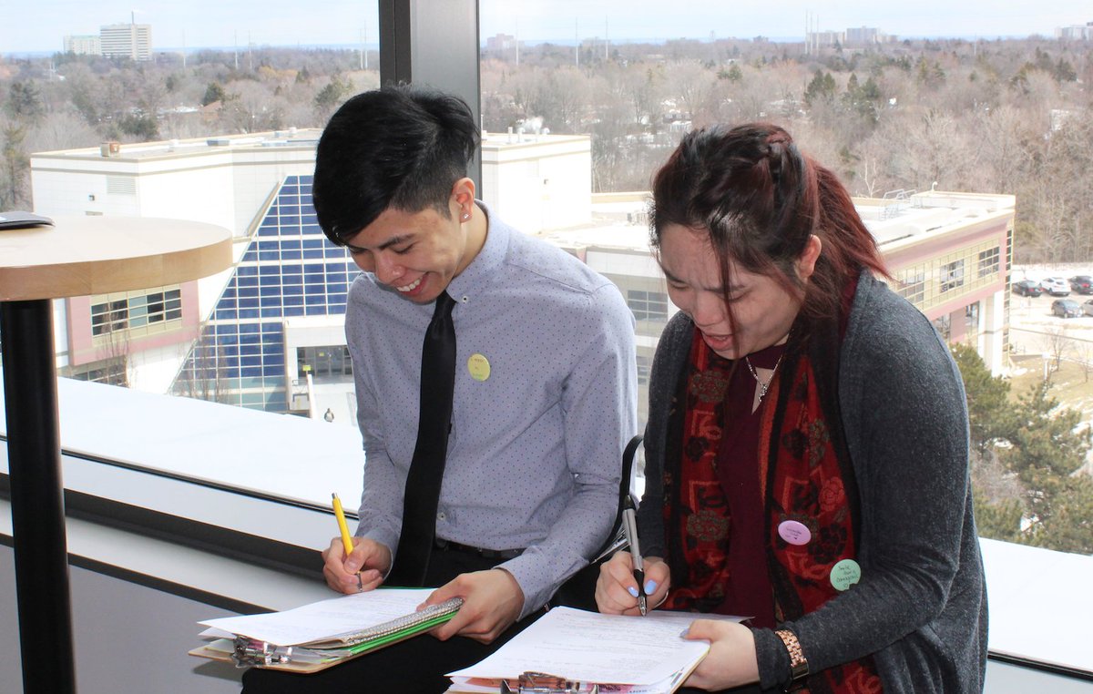 CCcareer_coop's tweet photo. Yesterday at the Child and Youth Care Job Fair: Harold and Gisele recommend that before coming to a fair as a soon-to-be graduate, you should do your research + learn where you picture you-self working. @CrowdedToaster @CentennialEDU #CCJobFair #CareerPlanning #CentennialGrads https://t.co/OIBxlIc1Bq