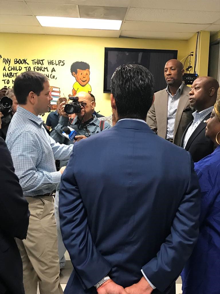 SenMarcoRubio's tweet photo. .@SenatorTimScott and I had a great visit to the @OYCMiami in #Miami #Florida today, where we talked about a provision in the new tax code that will help bring opportunity to communities that need it most. #IIOA #Sayfie https://t.co/9aVUsSJdjd