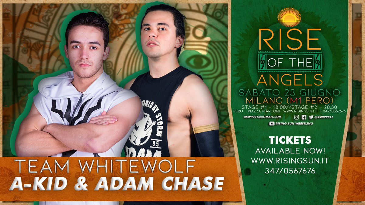 RisingSunItaly's tweet photo. TEAM WHITEWOLF (@AKidWrestler & @AdamChasePW), current @ATTACKWrestling Tag Team Champions, will make his Rising Sun debut on Saturday 23th June at "Rise of the Angels" (Milan, Italy).
#RiseWithUs #SupportItalianWrestling #WrestlingNews #TeamWhitewolf #AKid #AdamChase #TagTeams https://t.co/FvdK5yqCqU