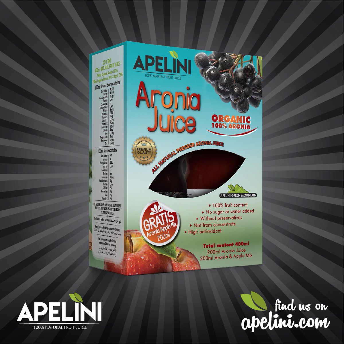 apelinigreensw's tweet photo. The great quantity of flavonoids and tannins, among which the anthocyanin is of crucial importance, makes Aronia one of the greatest antioxidant sources
#apelinigreensweden #naturaljuice #juices #aronia #fruits #apelini  #health #healtylife #healtydrink #organic #organicaronia https://t.co/kq4iVegLdw