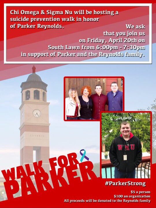 Really looking forward to seeing everyone tonight! Please come out and walk in support of the Reynolds family and this cause. 6pm on South Lawn! #Parkerstrong #discouragednever